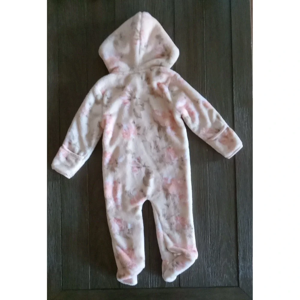 Laura Ashley Baby Snowsuit Floral Multicolored Plush Fleece Size 6-9 mo.